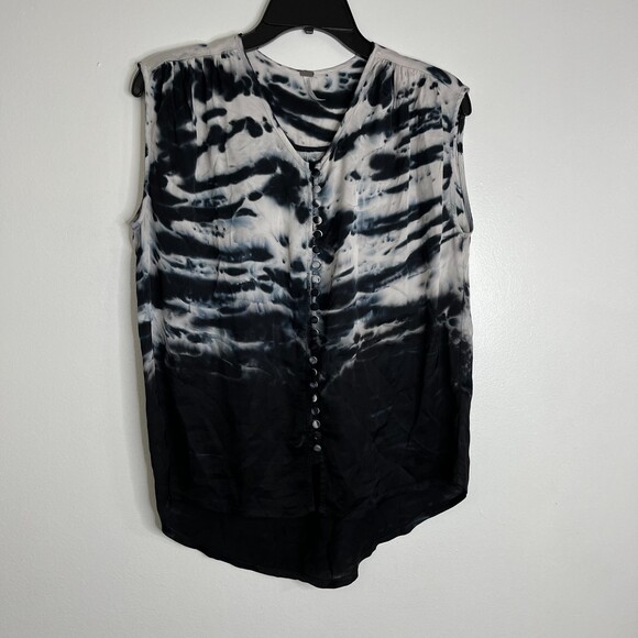 YOUNG FABULOUS & BROKE YFB Sleeveless White Black Tie Dye Button Down Blouse XS - Picture 1 of 5